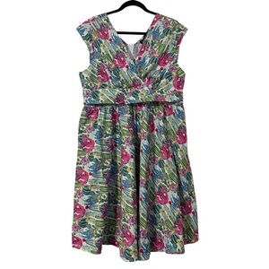 Retrolicious 50's Style Swing Dress in Multi-Color Cactus Print Sz 1X Pin-up